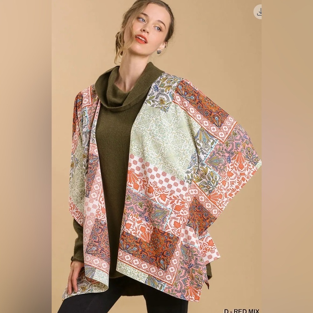 🎈Nwt Umgee Open Front Floral Print Short Sleeve Kimono with Light Flowy Sleeves